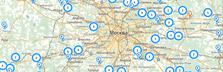Карта пробуренных абиссинских колодцев и скважин в Московской области, а также иных областях